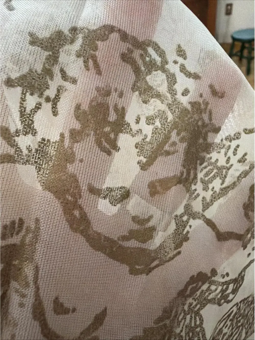 VTG Gold Cherubs Tablecloth Sheer Square Hollywood Regency MCM Shabby Chic 52”